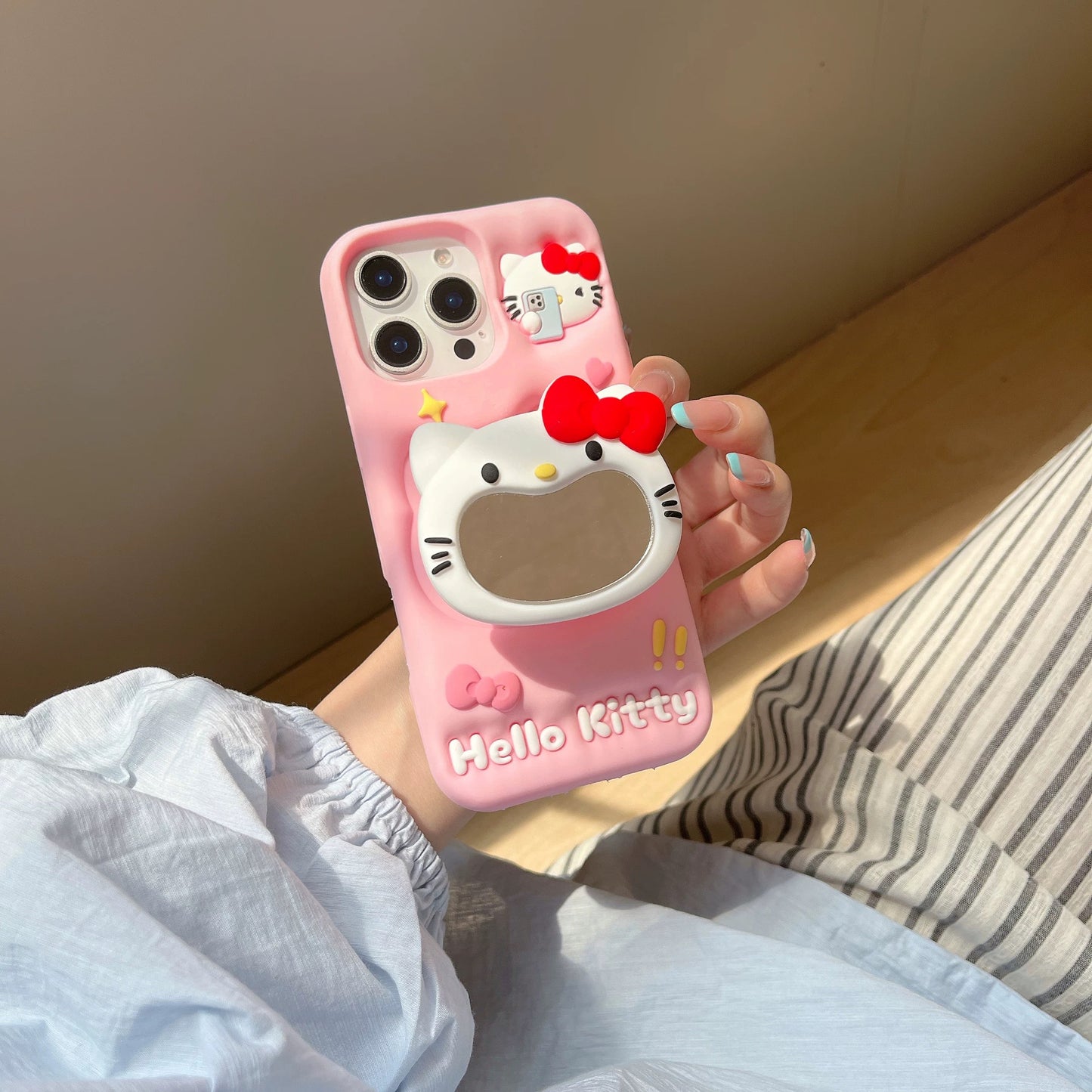 Cartoon Mirror Kityy Cat Telescopic Stand Phone Case