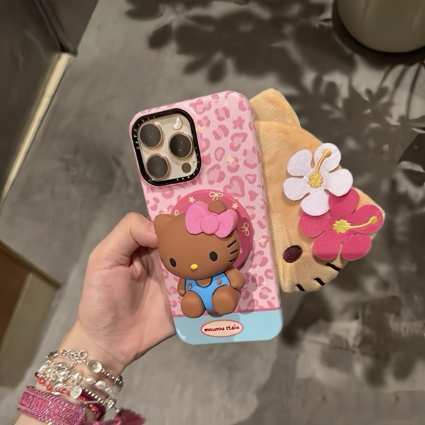 Hello Kitty Leopard Print Magnetic Holder Phone Case