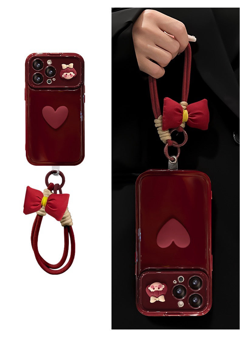 Heart-shaped and girl-themed flip mirror phone case