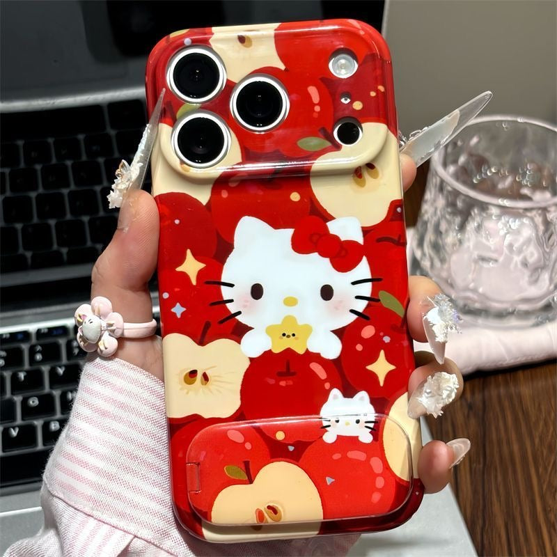 Étui de téléphone avec miroir et support pour chat rouge pomme goyave