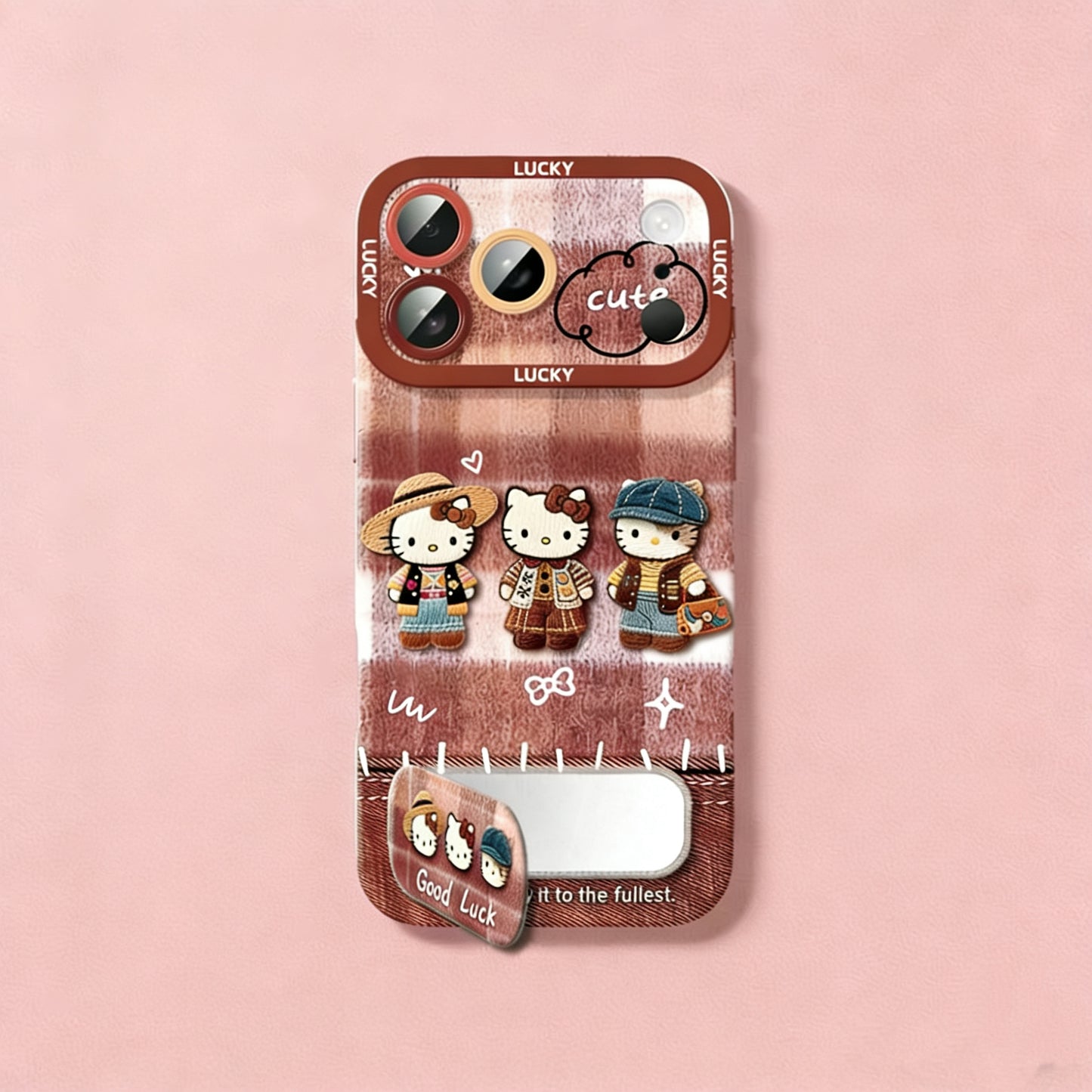 Hello Kitty phone case with a mirror and a stand