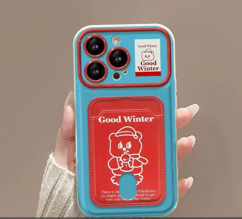 Kitty flip cover with mirror stand card holder phone case