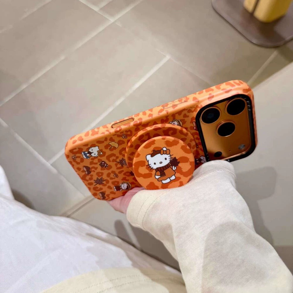 Leopard Print Hello Kitty Magnetic Stand Phone Case