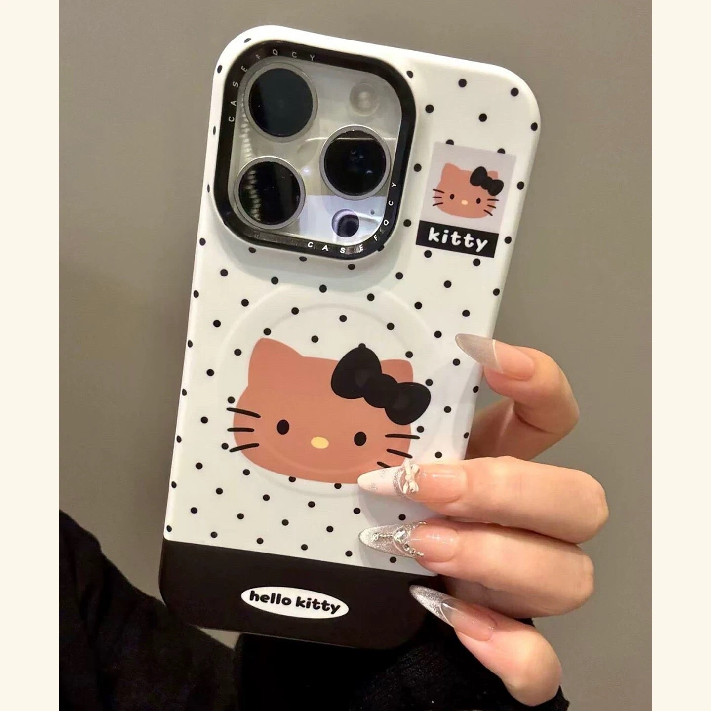 Chanel style black leather cat magnetic phone case