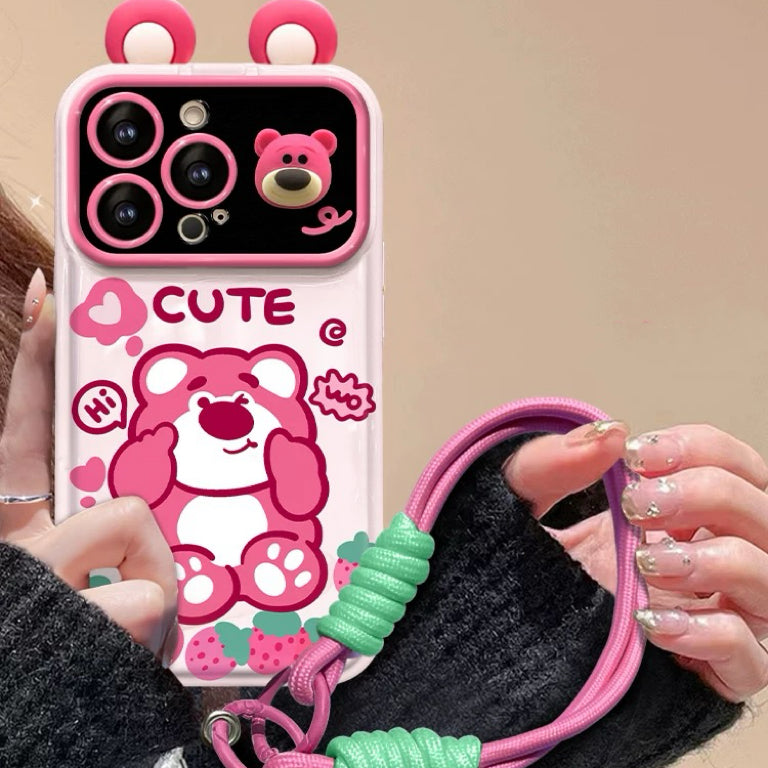 3D Ear Strawberry Winnie the Pooh Flip Phone Case