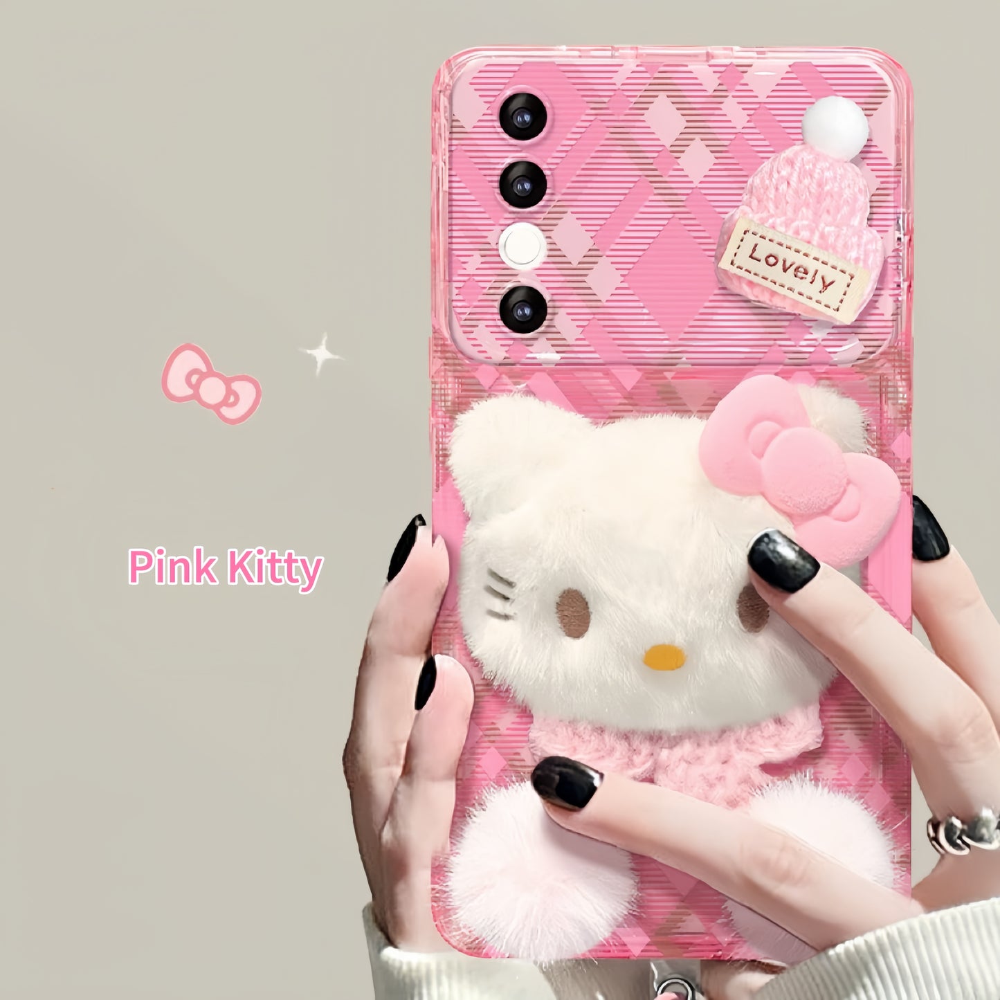 Pink Kitty Flip Phone Case with Mirror and Stand