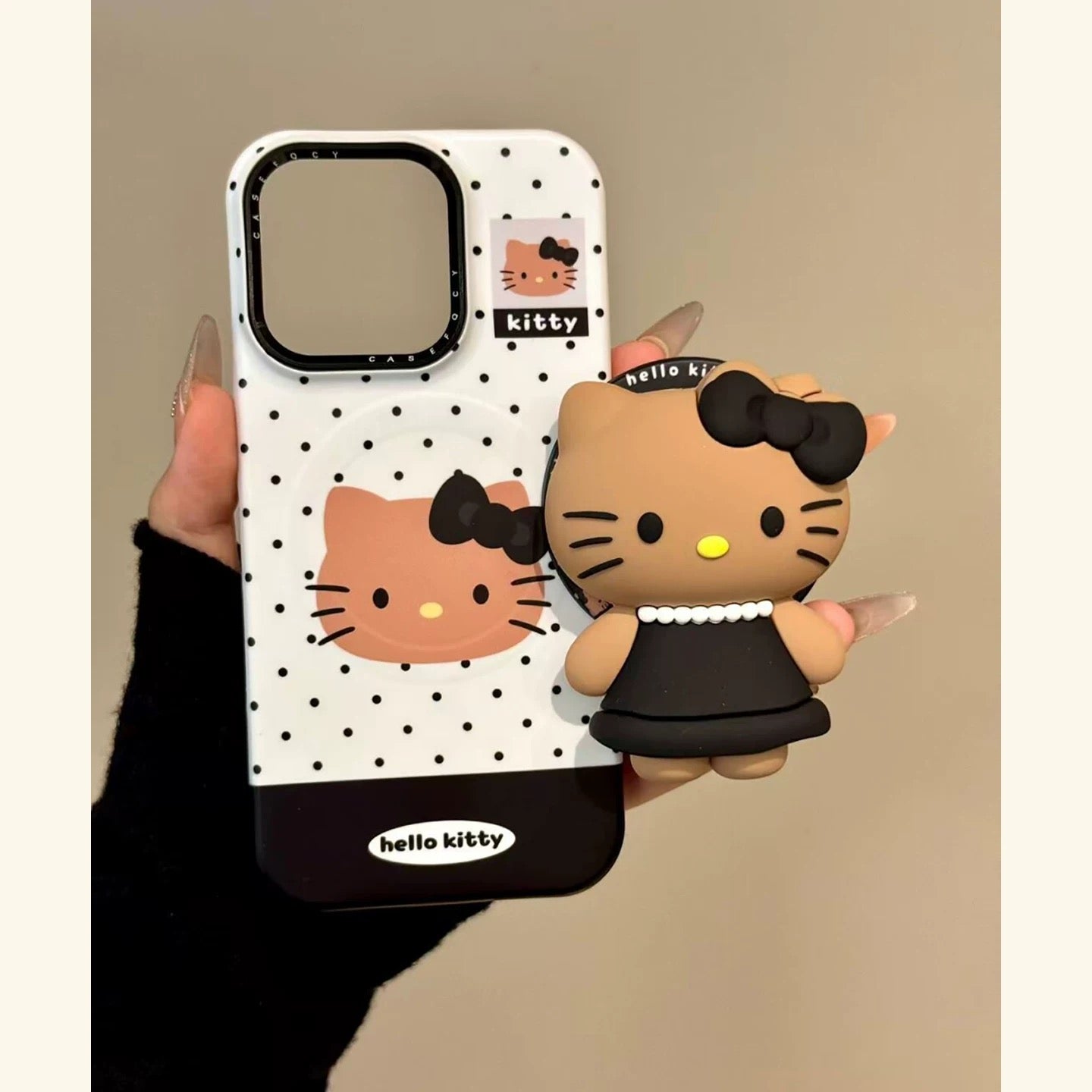 Chanel style black leather cat magnetic phone case