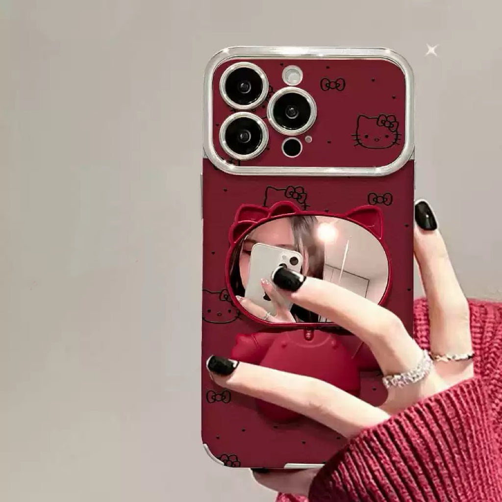 Червоний обертовий дзеркальце-чохол для телефону з підставкою для кошенят