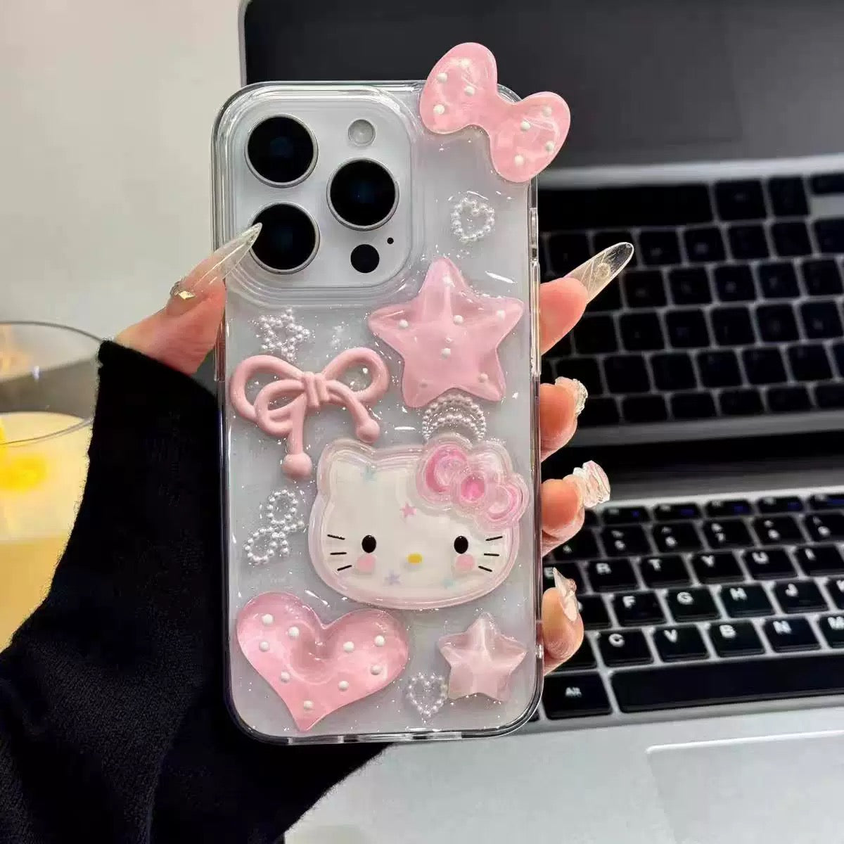 3D Pink Star Heart Bow Kitty Cat Bracelet Phone Case