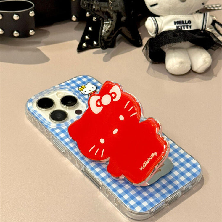 kT cat blue plaid phone case with mirror holder