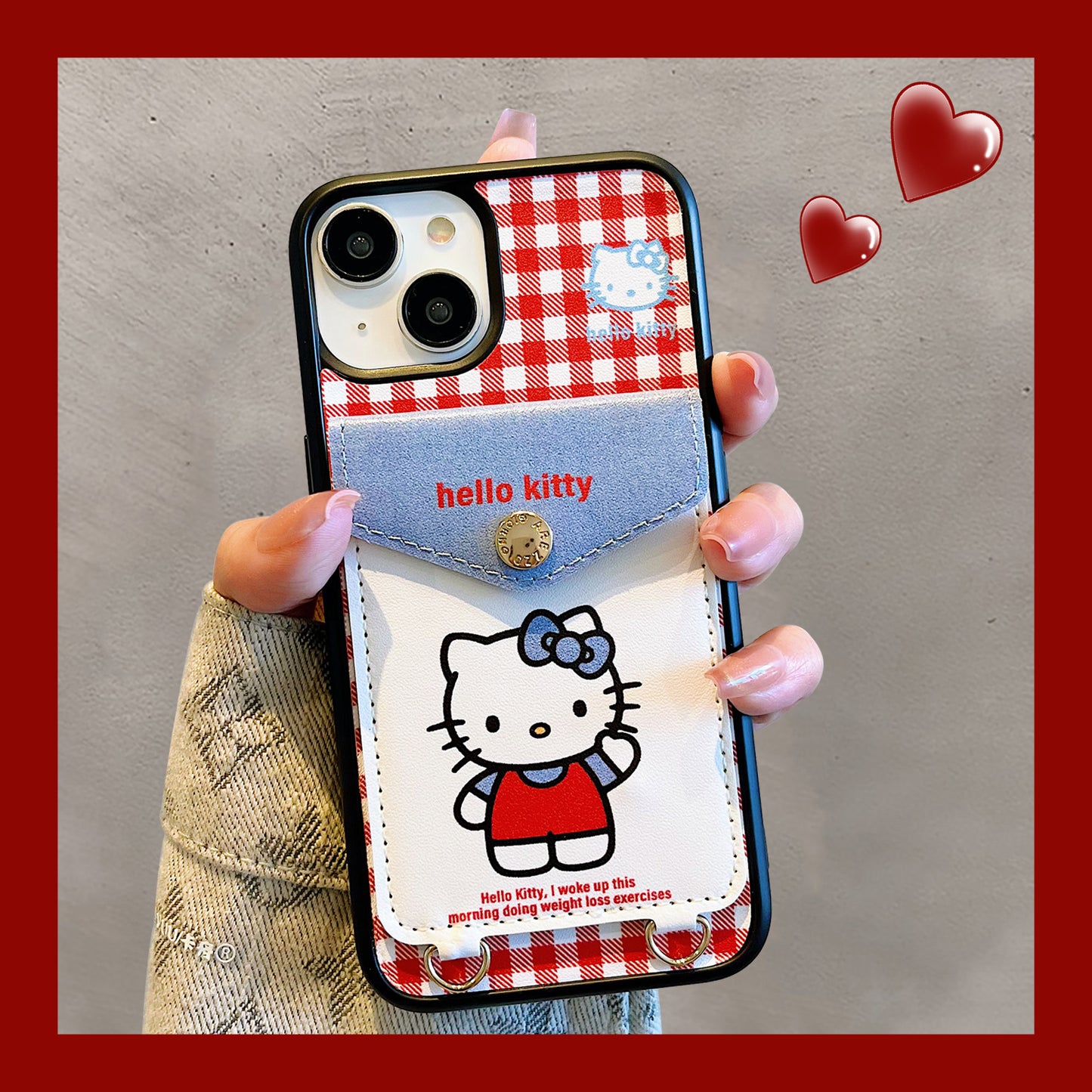 チェック柄KTキャットカードホルダースマホケース