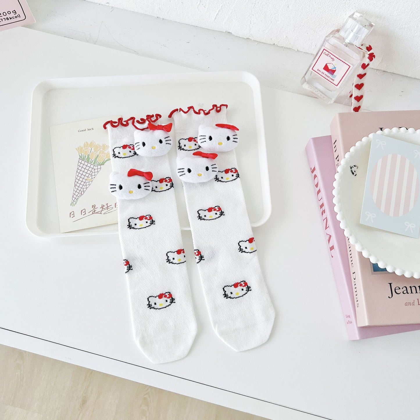 Cute cat flower trim breathable socks