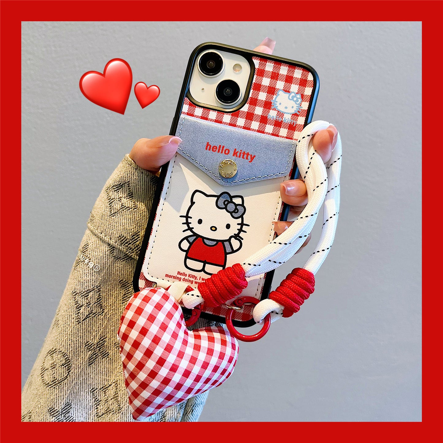チェック柄KTキャットカードホルダースマホケース