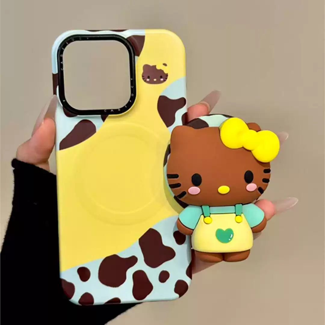 Hello Kitty Leopard Print Overalls Stand Phone Case