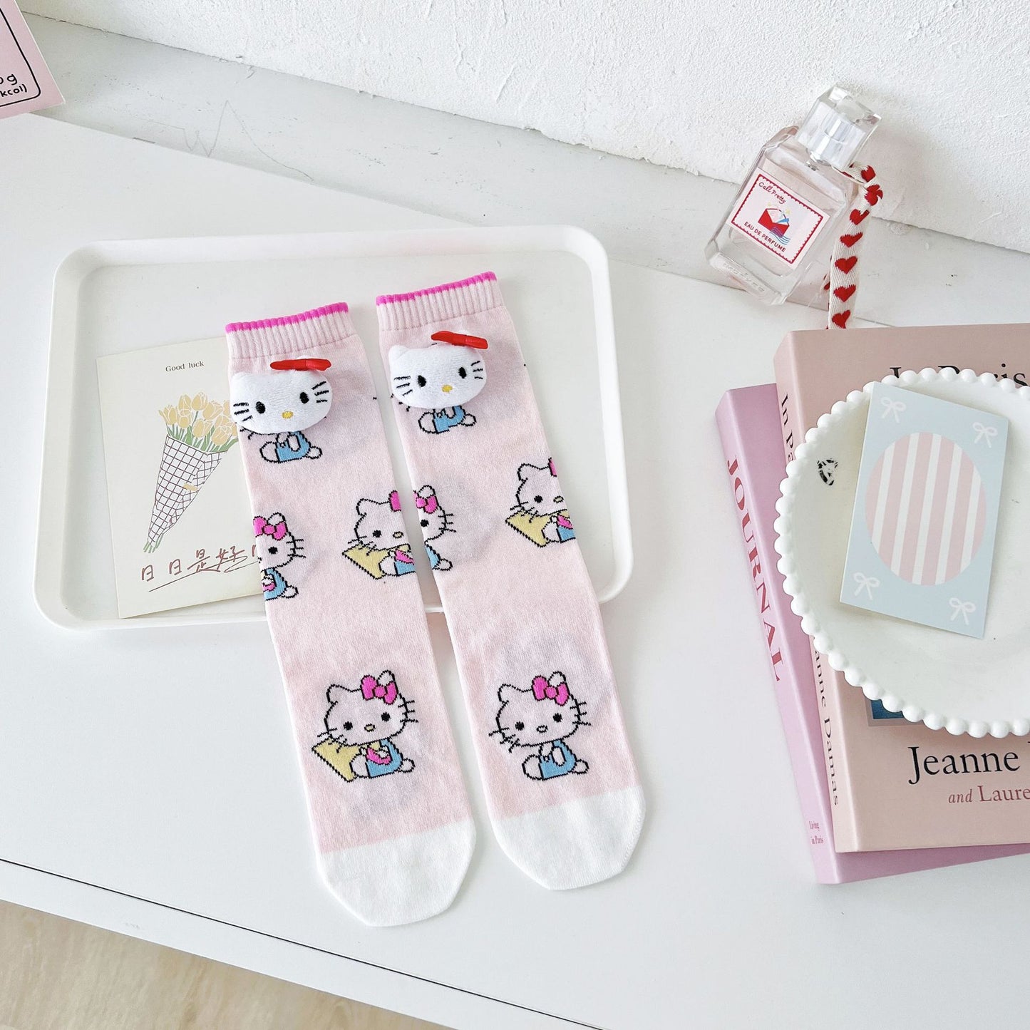 Cute cat flower trim breathable socks