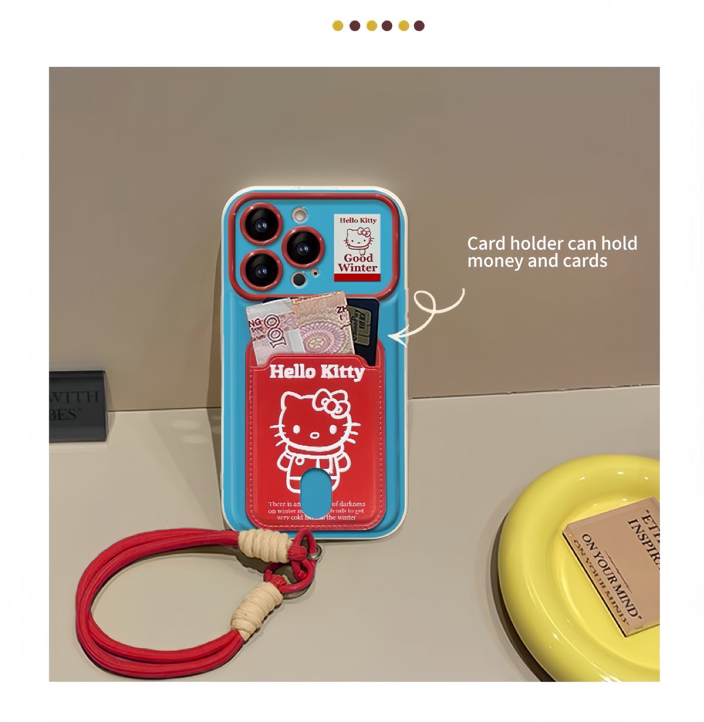 Funda para teléfono con tapa abatible Kitty, espejo, tarjetero y función atril.