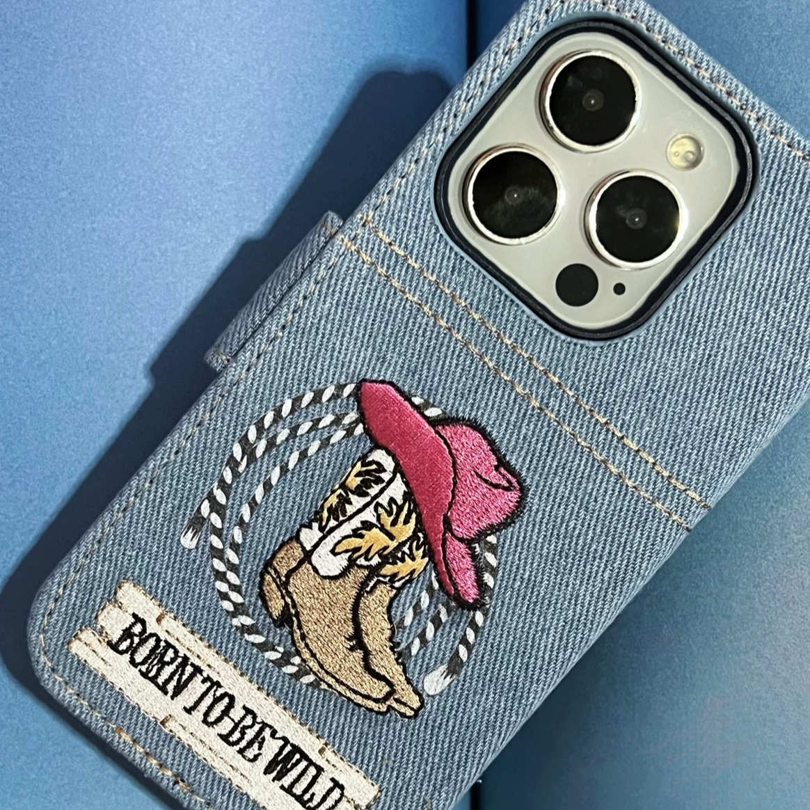 Creative Limited Edition Denim Embroidery Flip Phone Case