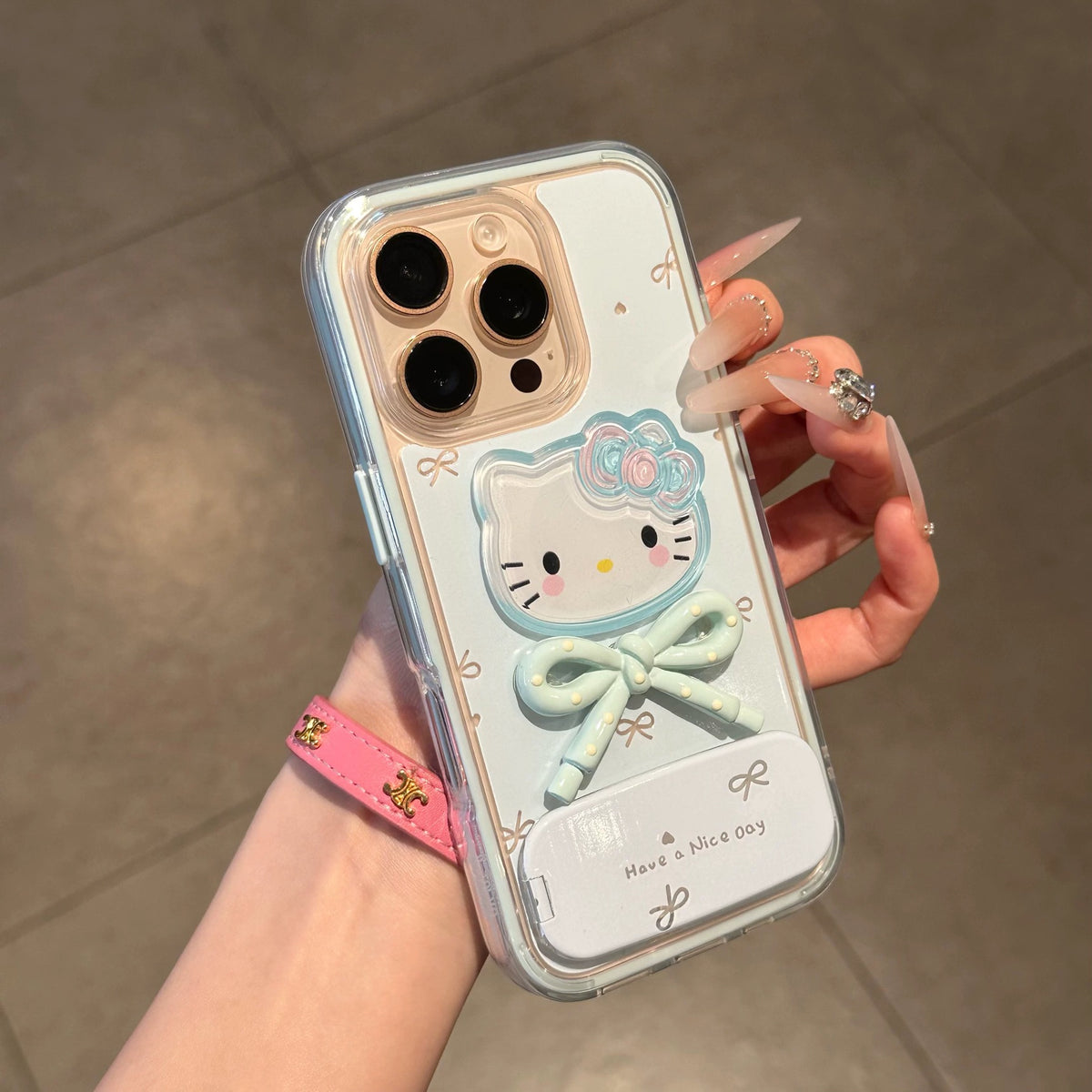 Android compatible 3D Kitty and Bow Portable Mirror Phone Case