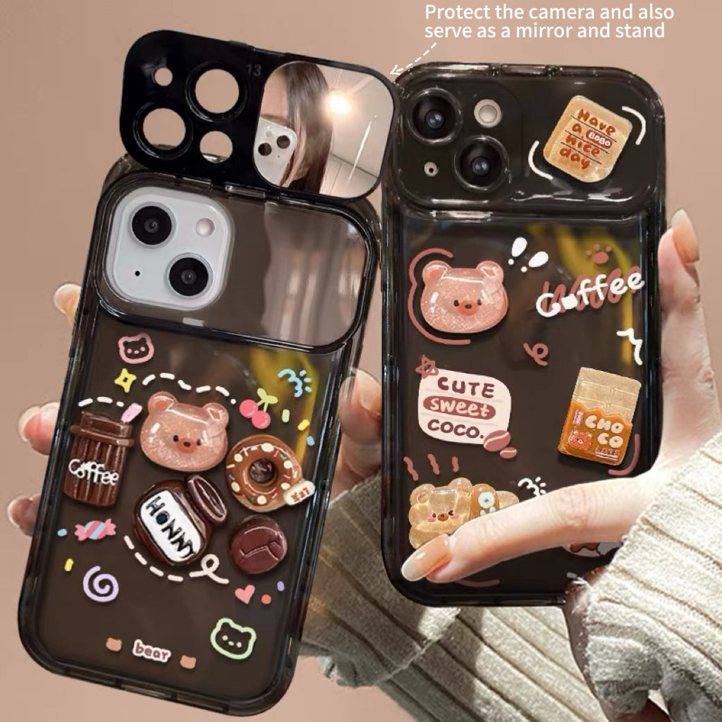 3D Pig and Coffee Portable Mirror Phone Case