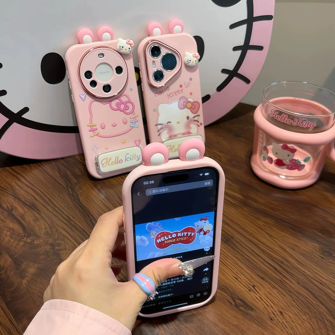 Рожевий чохол для телефону "Кошеня" з двома вушками та сердечками