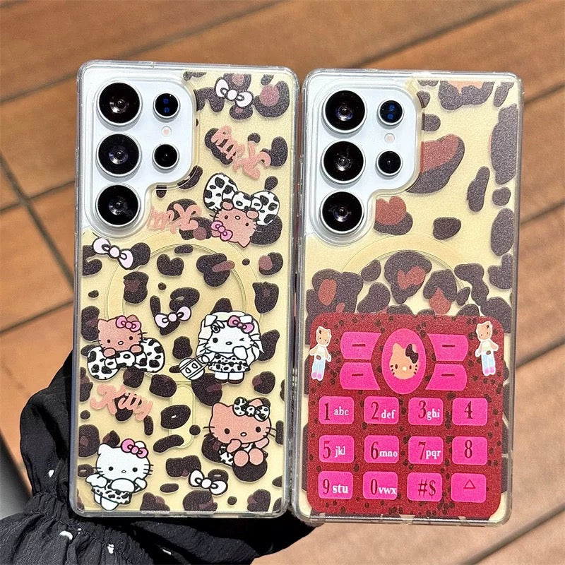 Магнітний чохол для телефону Samsung з леопардовим принтом Kitty