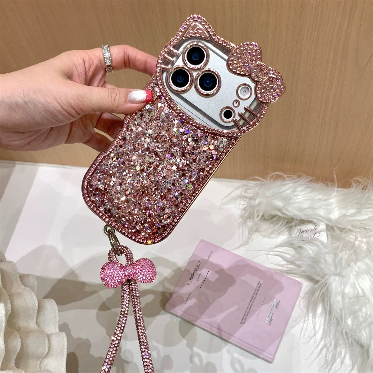 Sparkling Rhinestone Bow & Cat Phone Case