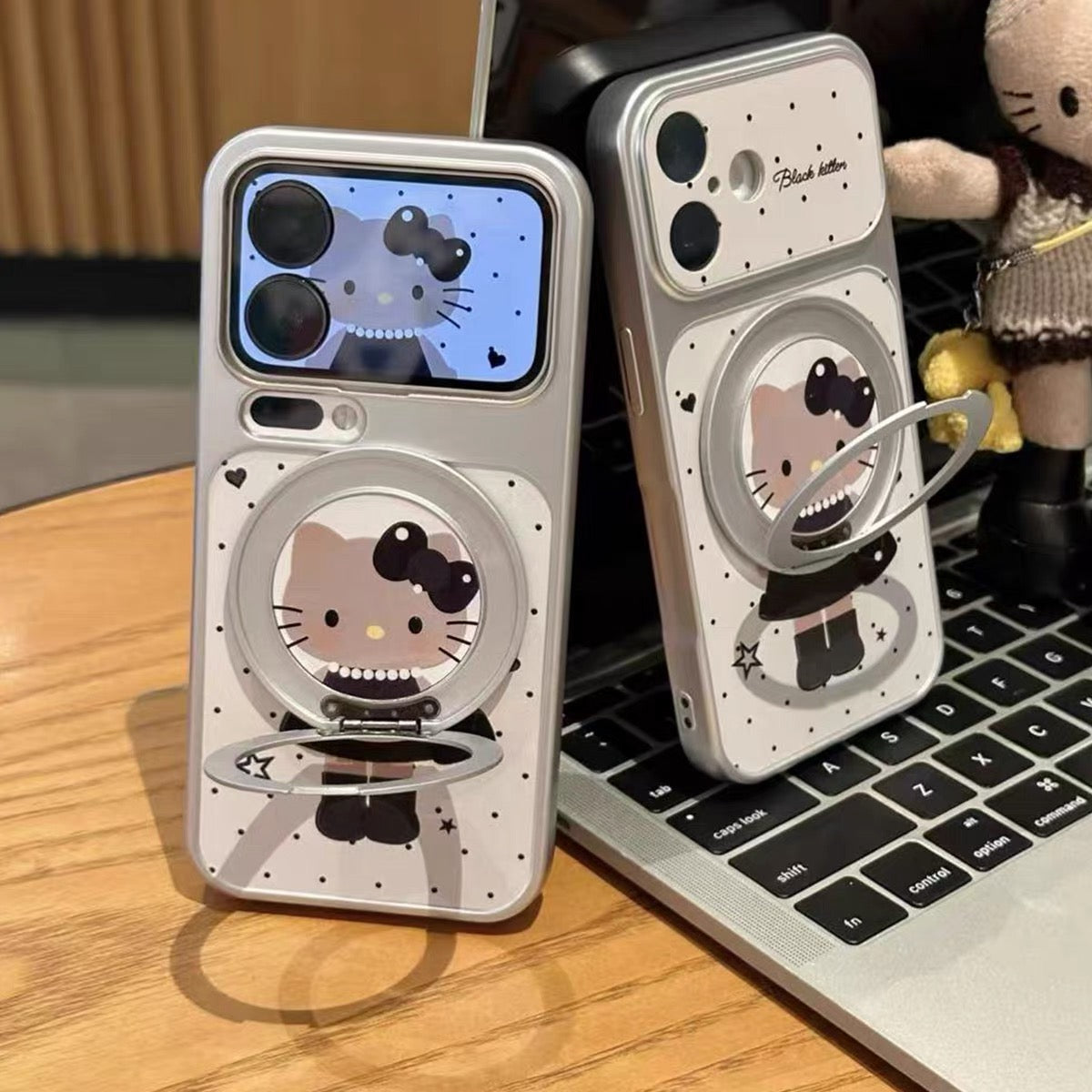 Black Hello Kitty Phone Case (with Rotating Stand)