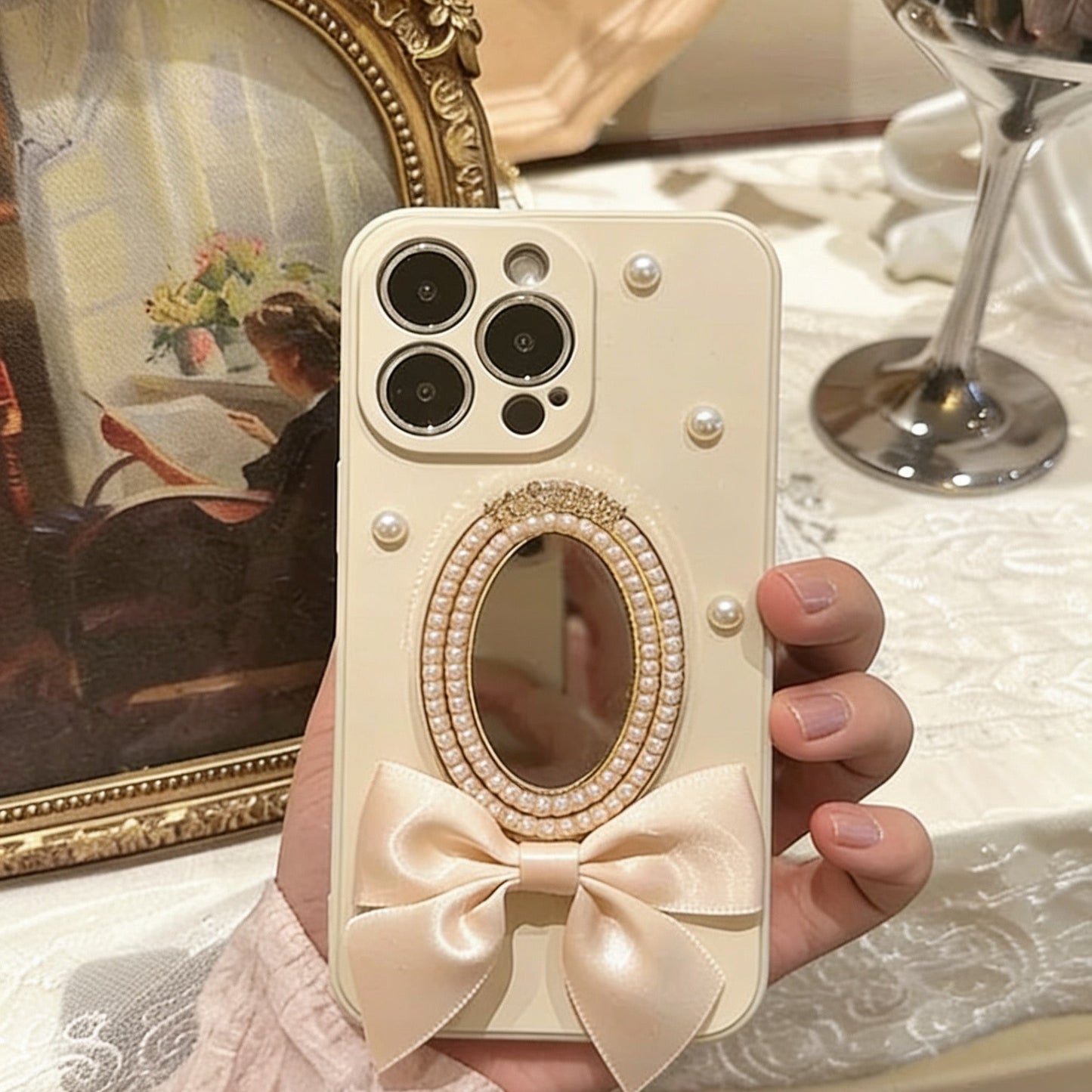 Pearl Bowknot Mirror Phone Case