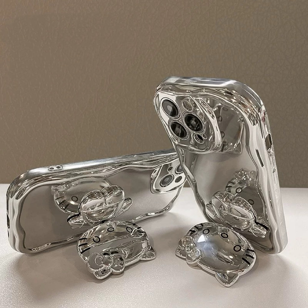 Android Silver Kitty Rotating Mirror and Stand Phone Case