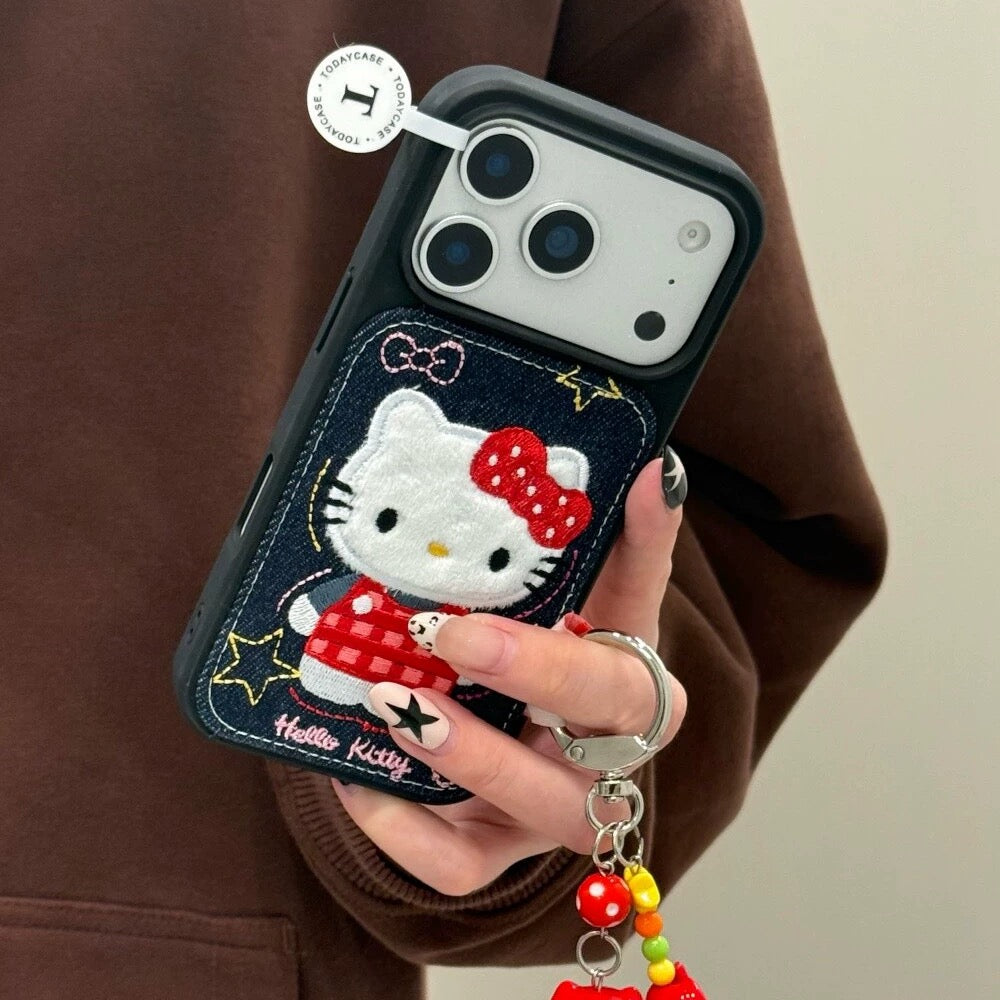 Denim Embroidered Vest Hello Kitty Phone Case