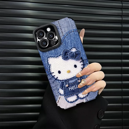 Blue Kitty phone case with mirror on jeans