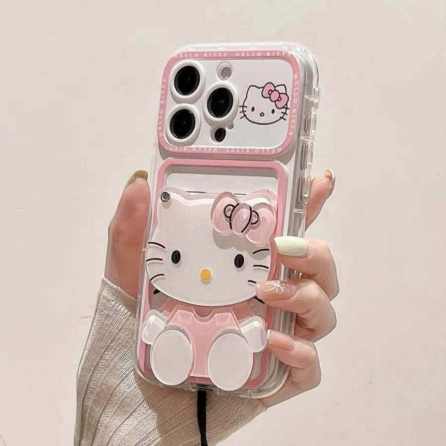 Estuche para teléfono con tarjetero y espejo de Hello Kitty en color rosa
