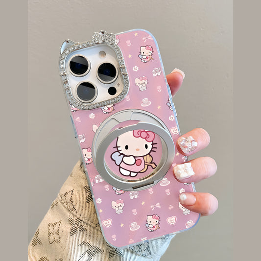 Pink Magnetic Rotating Stand Kitty Phone Case