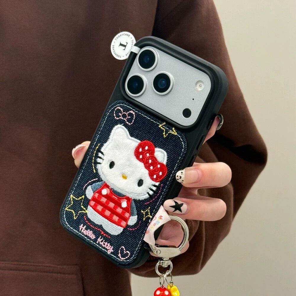 Denim Embroidered Vest Hello Kitty Phone Case