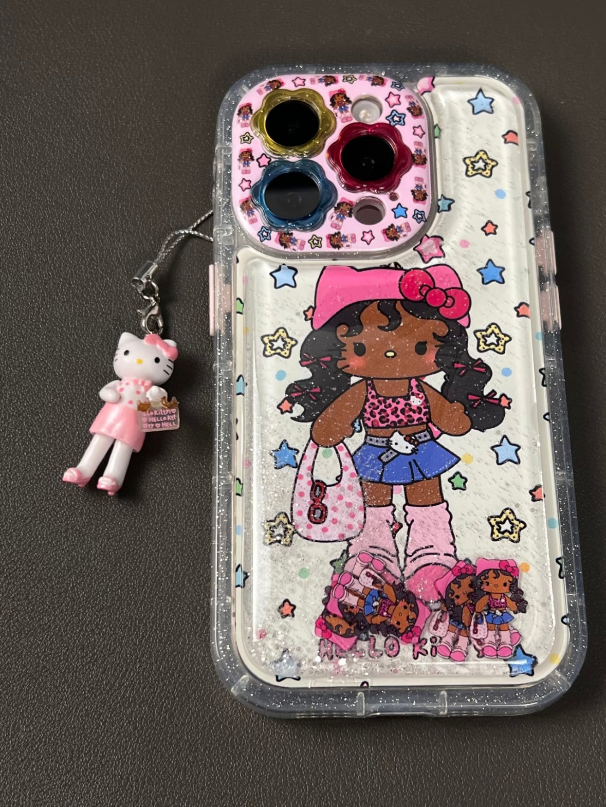 Black leather cat rocking music pendant phone case