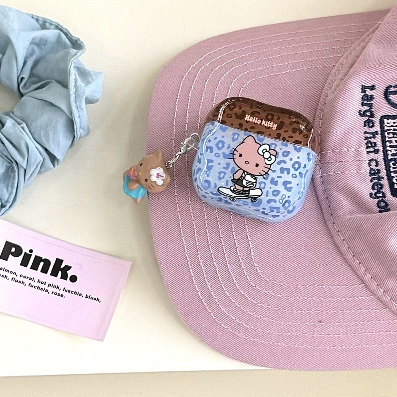 Custodia per auricolari Kitty con fiocco leopardato