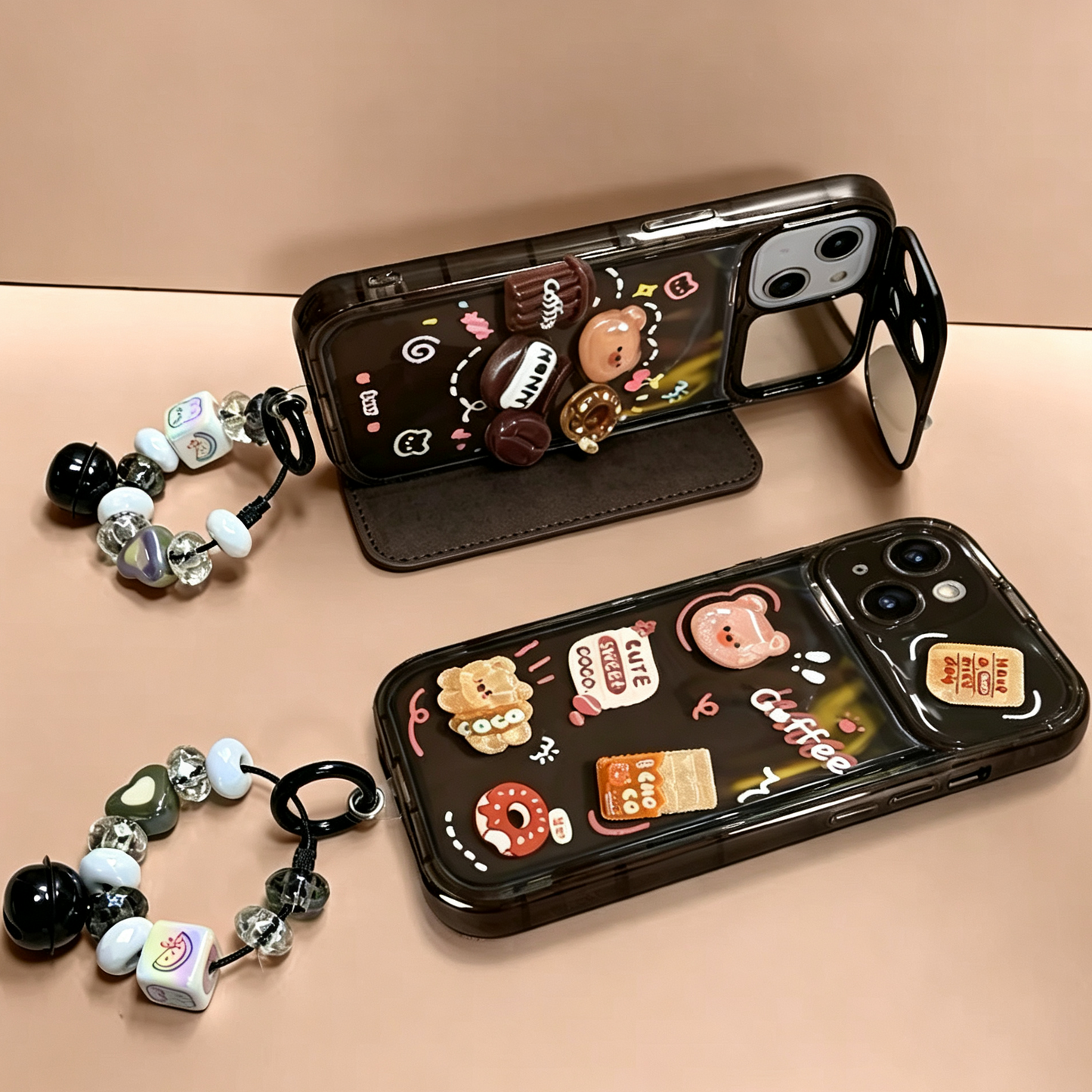 3D Pig and Coffee Portable Mirror Phone Case