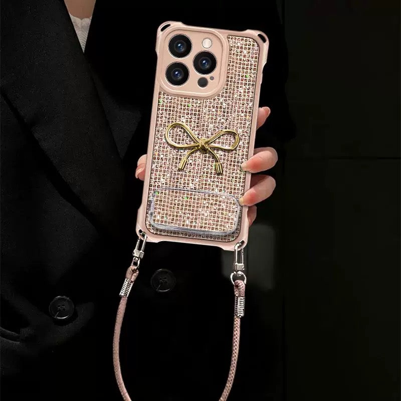 Sparkling Bow Portable Mirror Phone Case