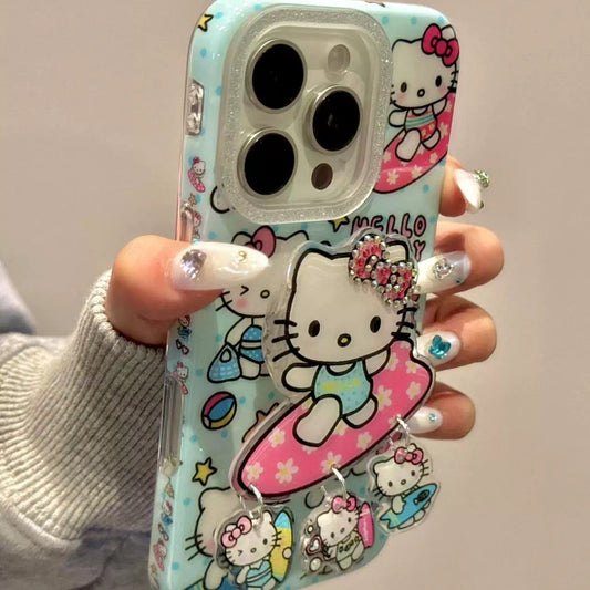 Cartoon Floral Surfboard Bubble-Blowing Hello Kitty