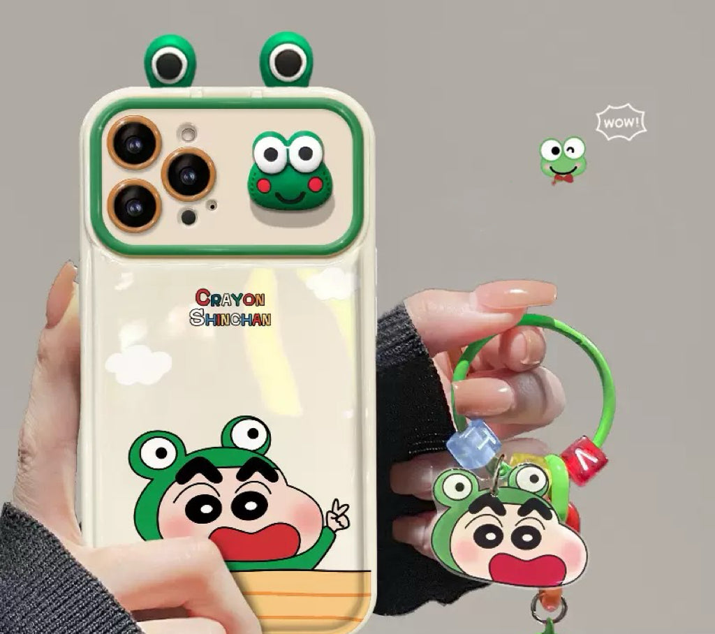 Frog Shin-chan flip phone case with mirror and stand