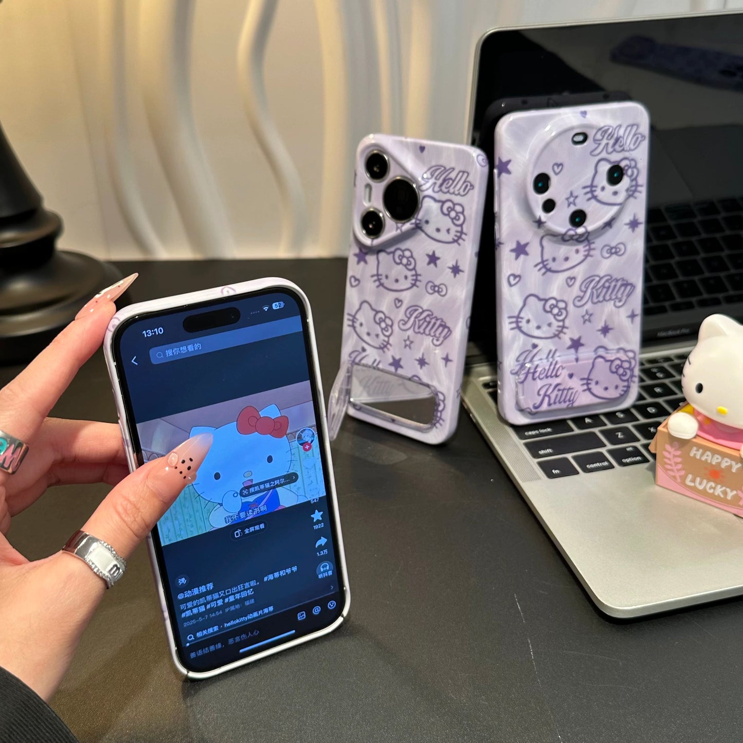 Purple Kitty Cat Mirror Stand Phone Case