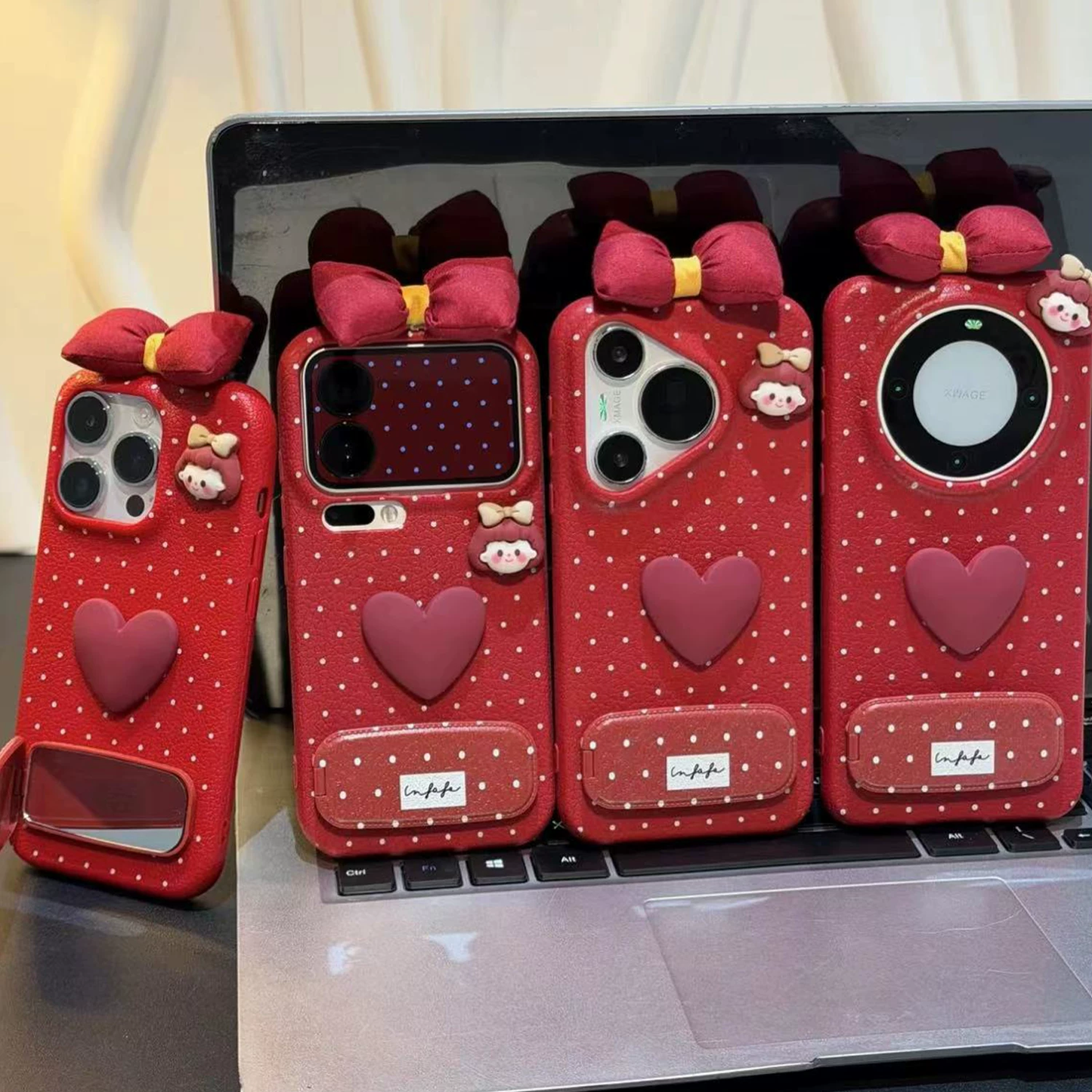 Heart-shaped butterfly and strawberry girl phone case