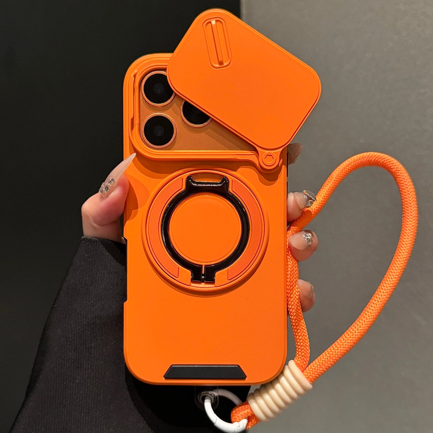 Slide-Cover, Rotating Magnetic Stand, and Lanyard Phone Case