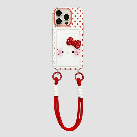 Cute red polka dot cat card holder phone case