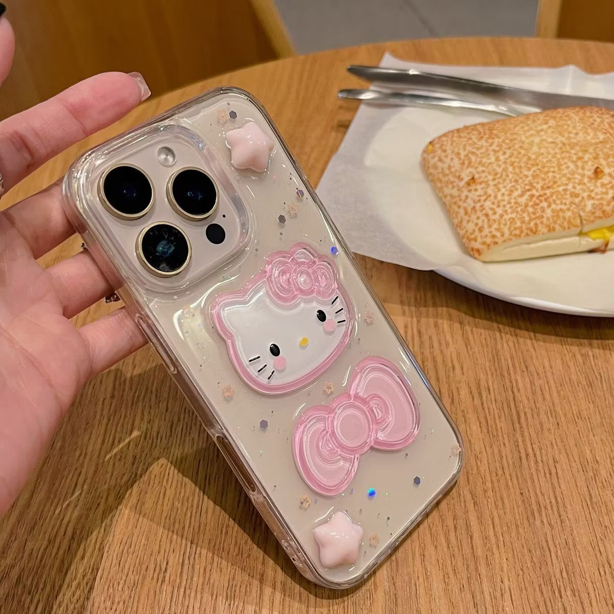 Stars and Hello Kitty Transparent Phone Case