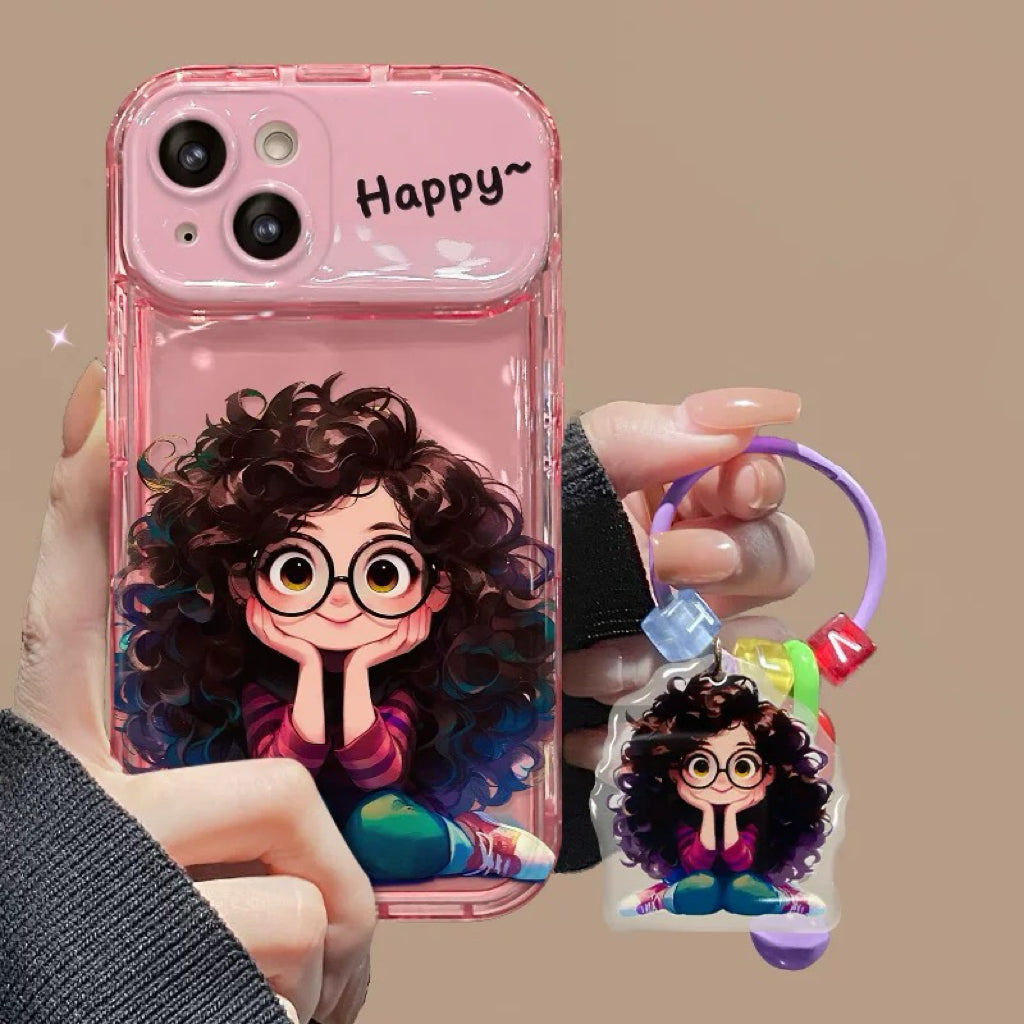 Android Curly Girl Flip Phone Case with Mirror and Stand