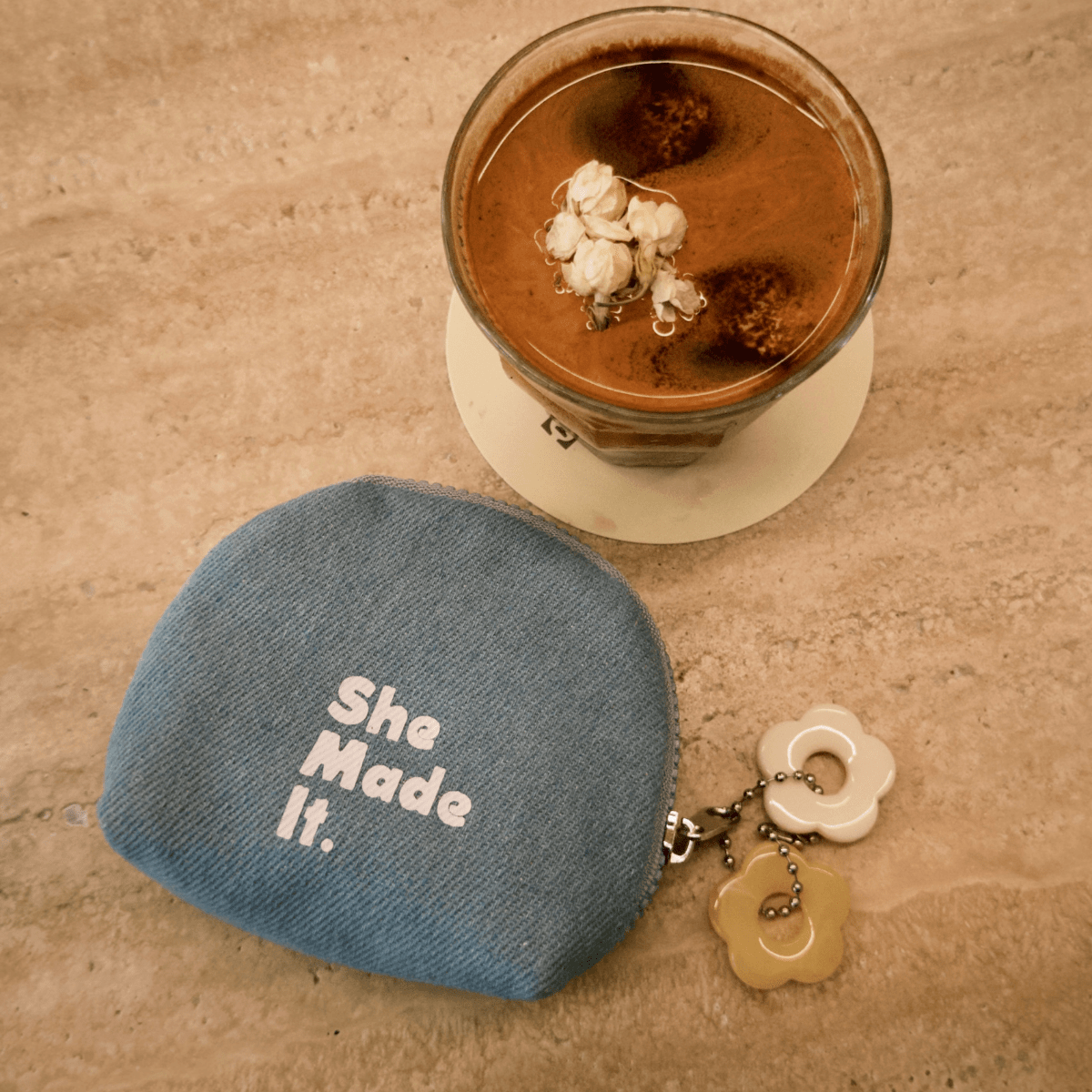Denim flower storage bag