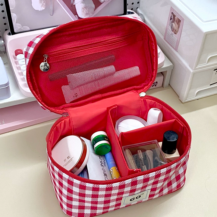 Dopamine Plaid Travel Makeup Bag