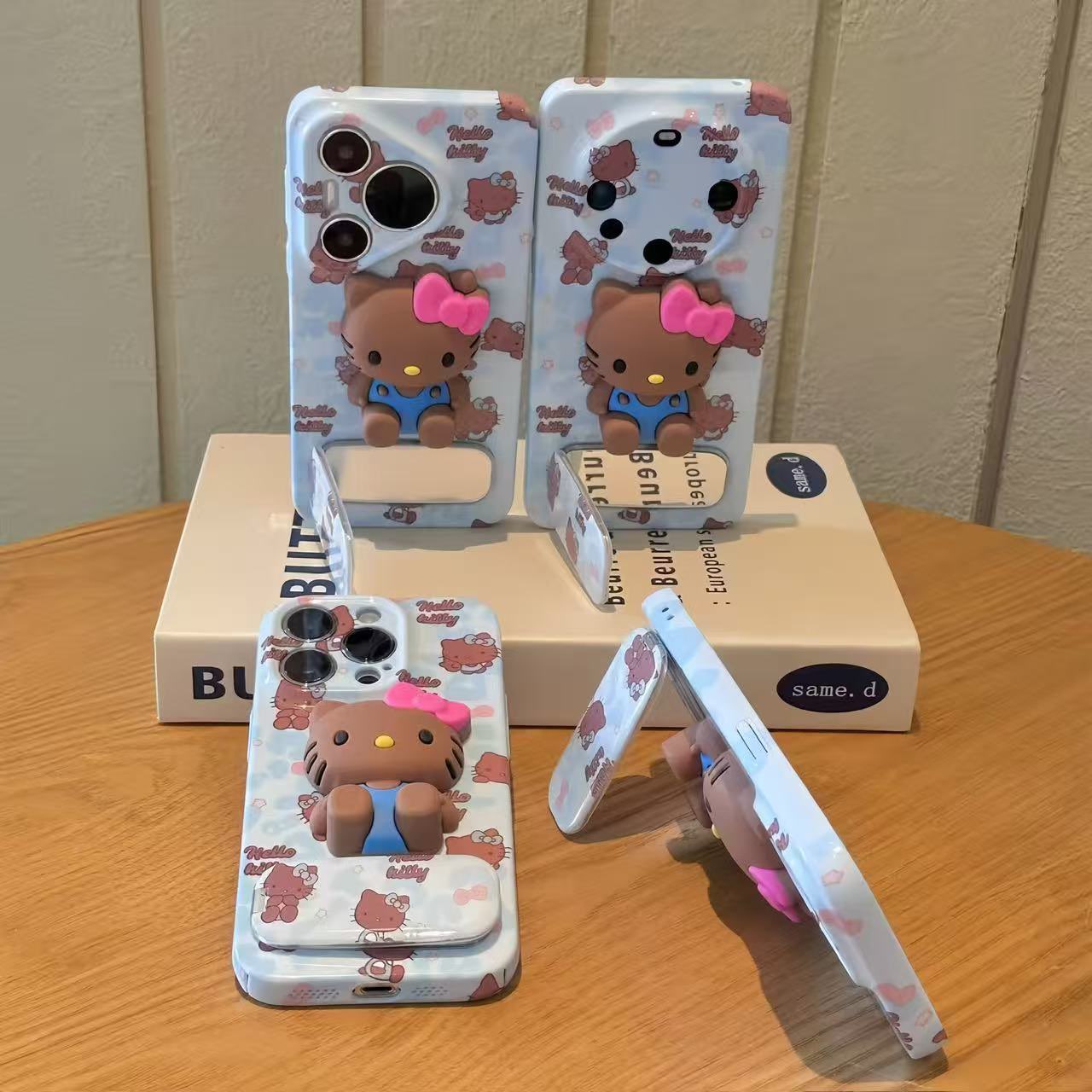 Blue leopard print kitten mirror and stand phone case