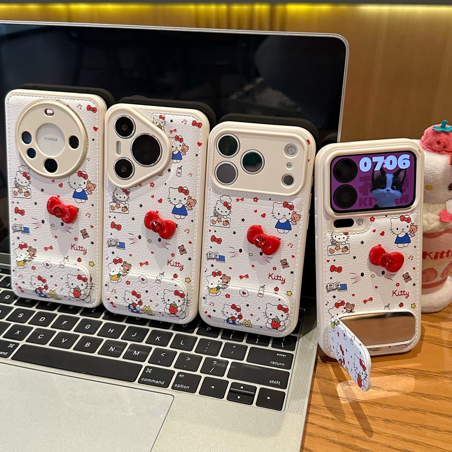 Étui de téléphone portable miroir chaton nœud papillon 3D